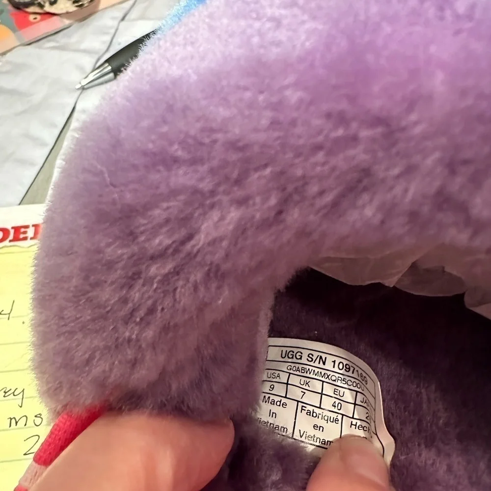 UGG, multicolored fur slides. NWOT. Women’s US size 9. Sandals/ sling backs. - Picture 5 of 7